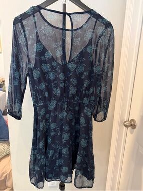 Abercrombie & Fitch Navy Floral mini dress with Teal and Yellow Accents